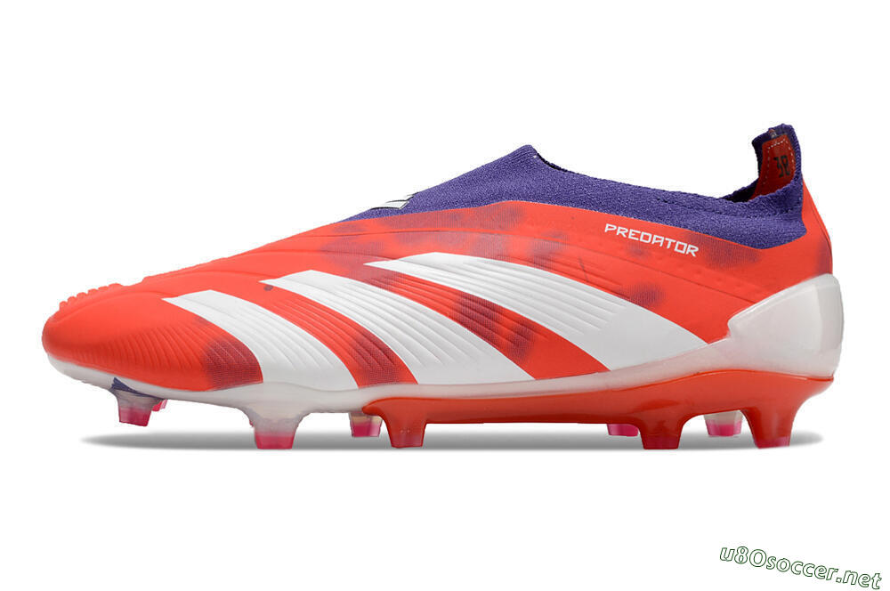 Men's Adidas Predator+ 24 Elite Laceless FG Football Boots - Red/White/Purple 0