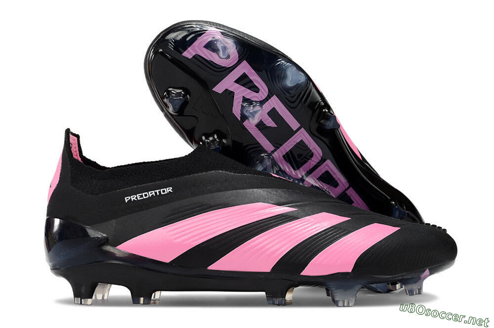 Men's Adidas Predator+ 24 Elite Laceless FG Football Boots - Black/Pink 2