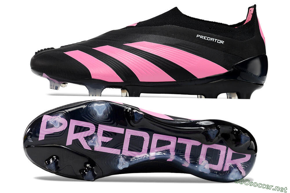 Men's Adidas Predator+ 24 Elite Laceless FG Football Boots - Black/Pink 1