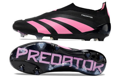 Men's Adidas Predator+ 24 Elite Laceless FG Football Boots - Black/Pink