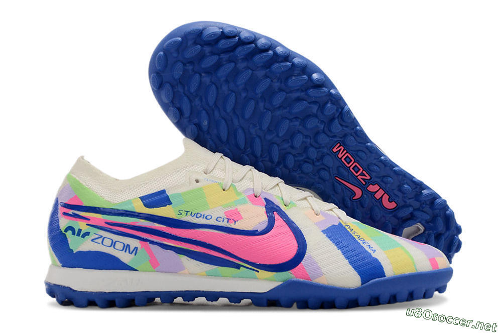 Men's Nike Air Zoom Mercurial Vapor 15 Elite TF Football Shoes - White/Blue/Pink/Yellow 2