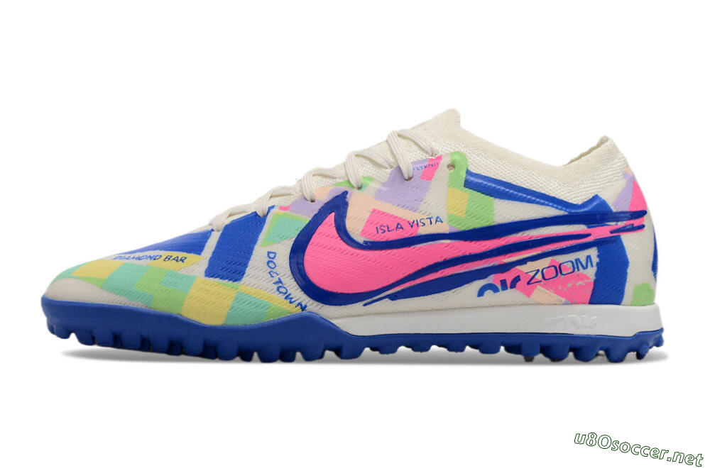 Men's Nike Air Zoom Mercurial Vapor 15 Elite TF Football Shoes - White/Blue/Pink/Yellow 0