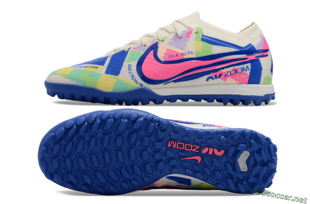 Men's Nike Air Zoom Mercurial Vapor 15 Elite TF Football Shoes - White/Blue/Pink/Yellow 1