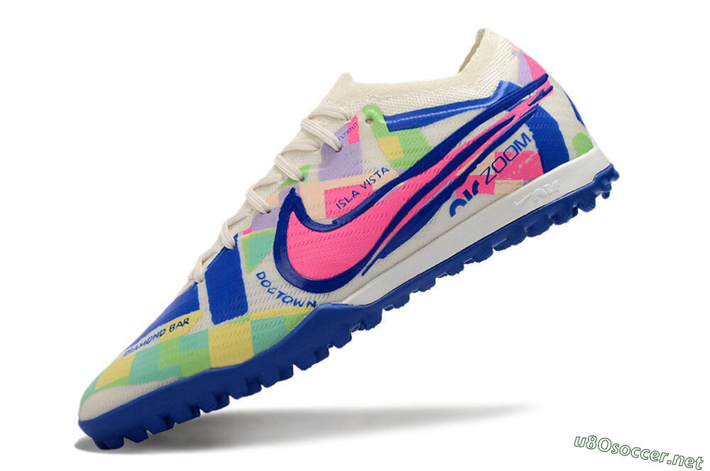 Men's Nike Air Zoom Mercurial Vapor 15 Elite TF Football Shoes - White/Blue/Pink/Yellow 5