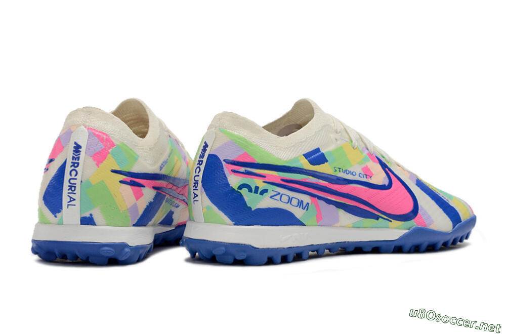 Men's Nike Air Zoom Mercurial Vapor 15 Elite TF Football Shoes - White/Blue/Pink/Yellow 6