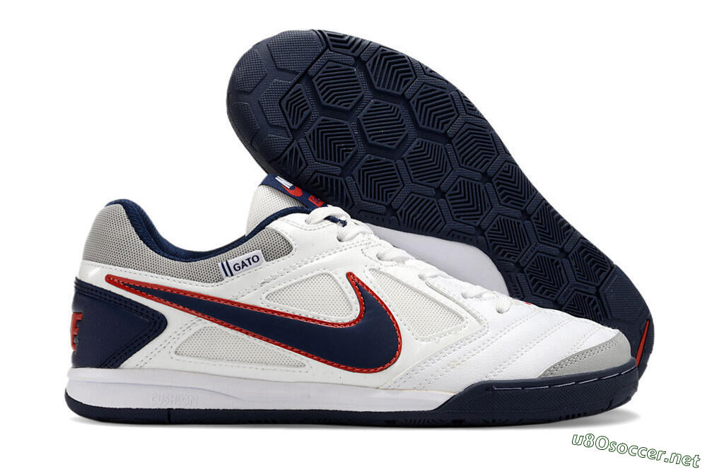 Men's Supre x Nike SB Gato IC Football Shoes - White/Black/Red/Blue 2