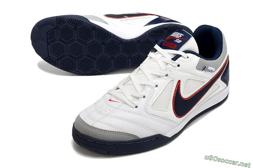 Men's Supre x Nike SB Gato IC Football Shoes - White/Black/Red/Blue 3