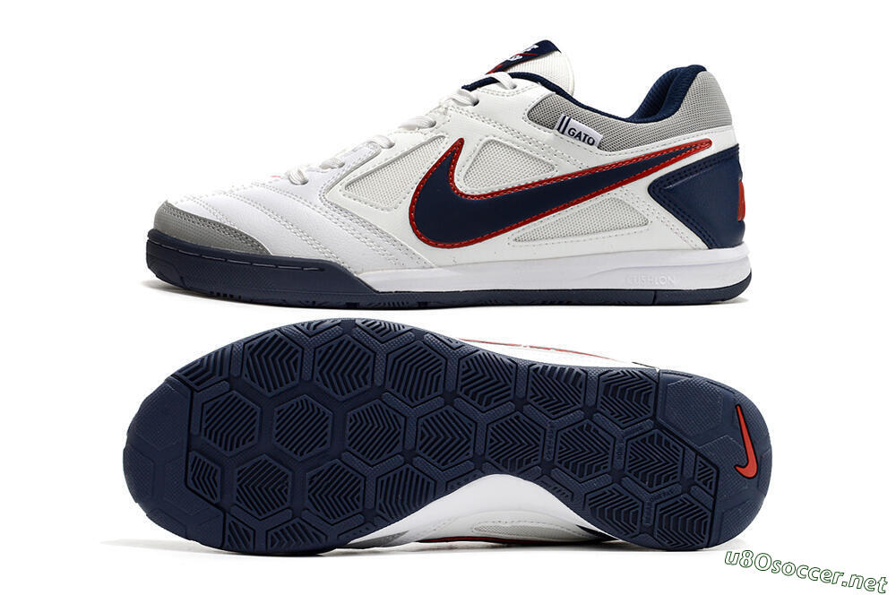 Men's Supre x Nike SB Gato IC Football Shoes - White/Black/Red/Blue 1
