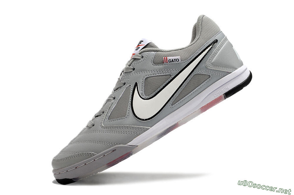 Men's Supre x Nike SB Gato IC Football Shoes - Grey/White/Red/Black 5