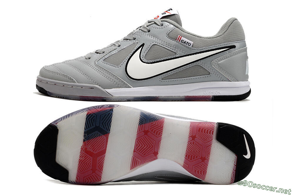 Men's Supre x Nike SB Gato IC Football Shoes - Grey/White/Red/Black 1
