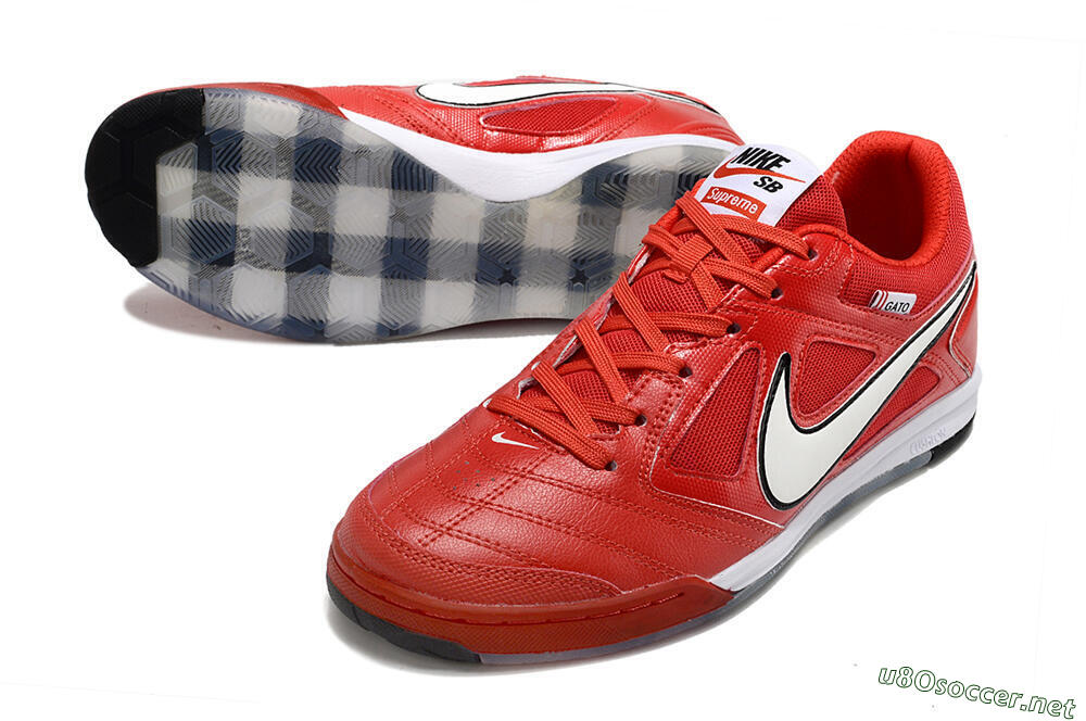 Men's Supre x Nike SB Gato IC Football Shoes - Red/White/Black 3