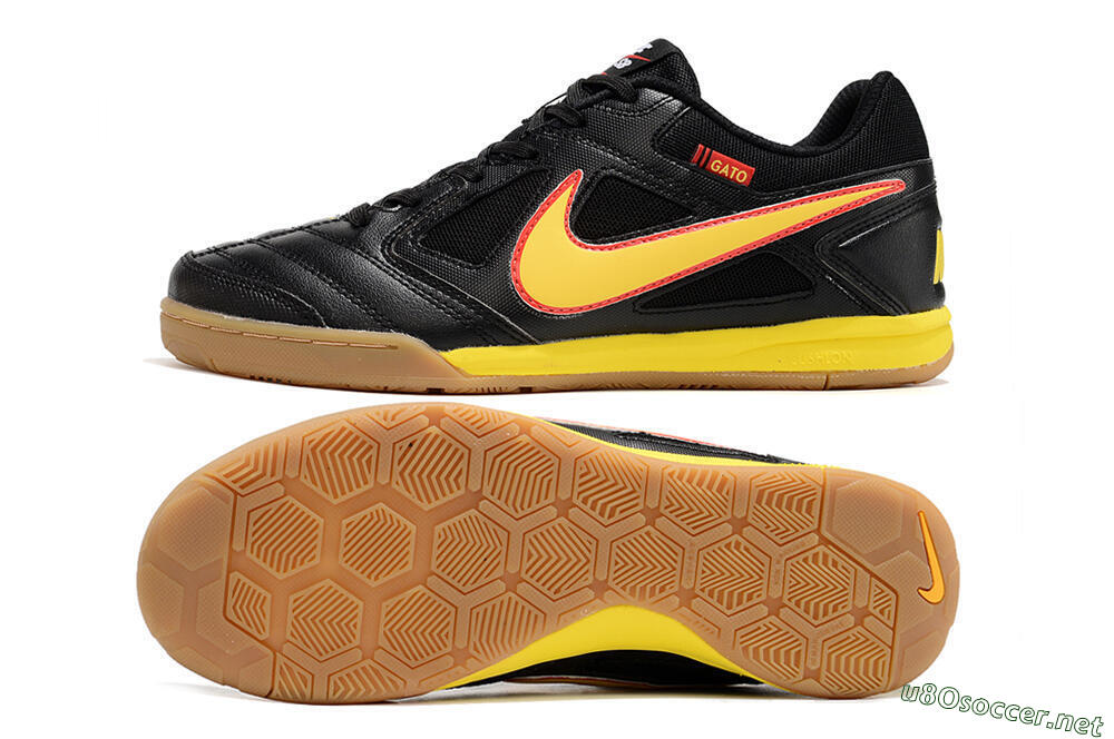 Men's Supre x Nike SB Gato IC Football Shoes - Black/Yellow/Red 1