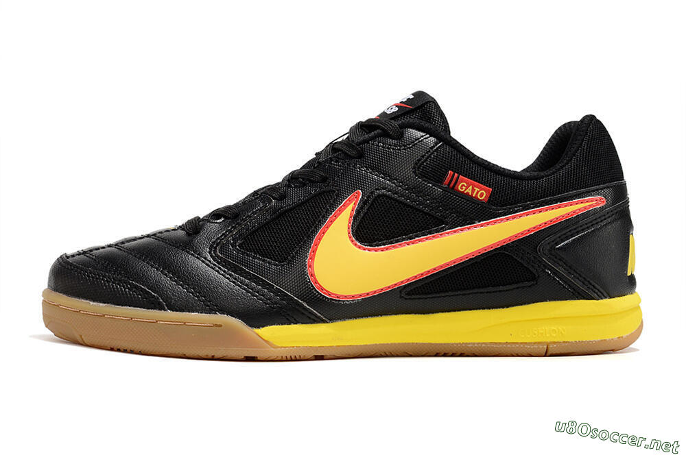 Men's Supre x Nike SB Gato IC Football Shoes - Black/Yellow/Red 0