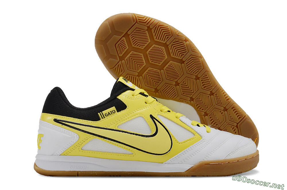 Men's Supre x Nike SB Gato IC Football Shoes - White/Yellow/Black 2