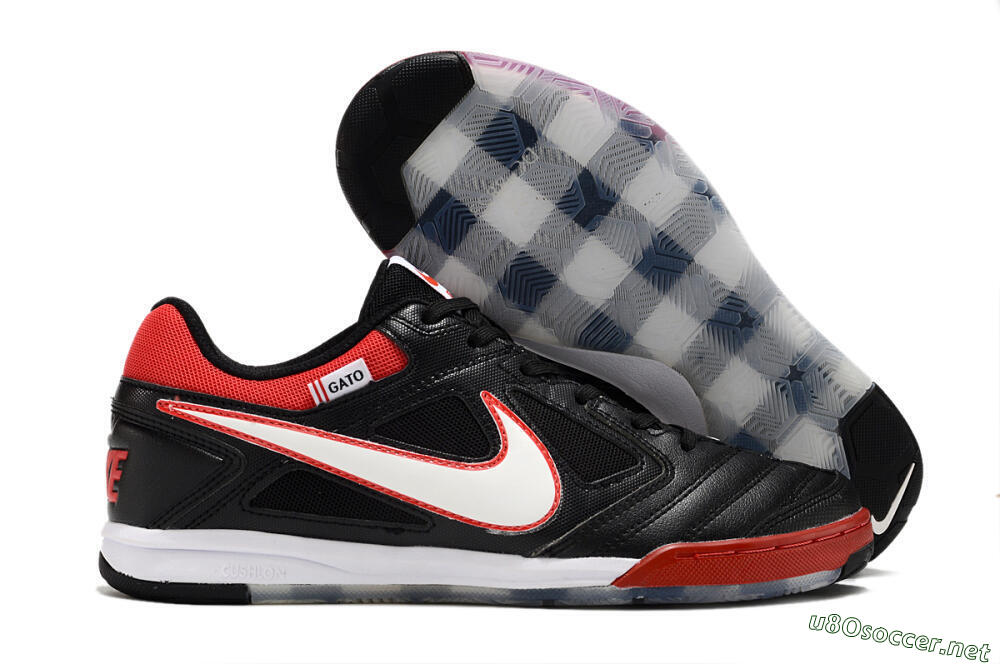 Men's Supre x Nike SB Gato IC Football Shoes - Black/White/Red 2