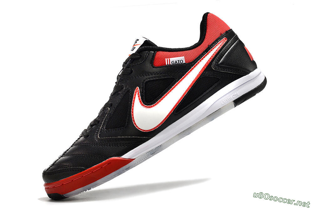 Men's Supre x Nike SB Gato IC Football Shoes - Black/White/Red 5