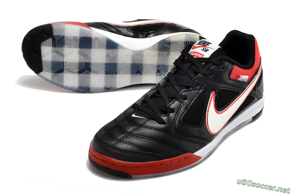 Men's Supre x Nike SB Gato IC Football Shoes - Black/White/Red 3