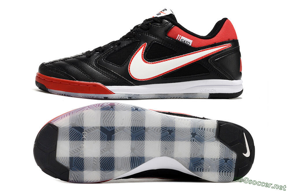Men's Supre x Nike SB Gato IC Football Shoes - Black/White/Red 1