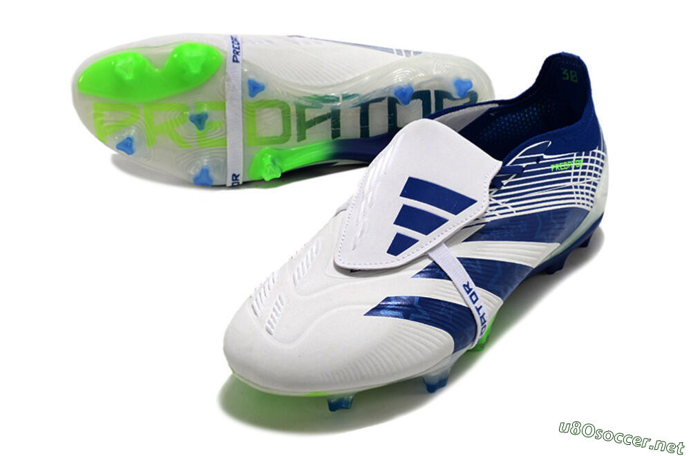 Men's Adidas Predator Elite Foldover Tongue FG Football Boots - White/Blue/Green 3
