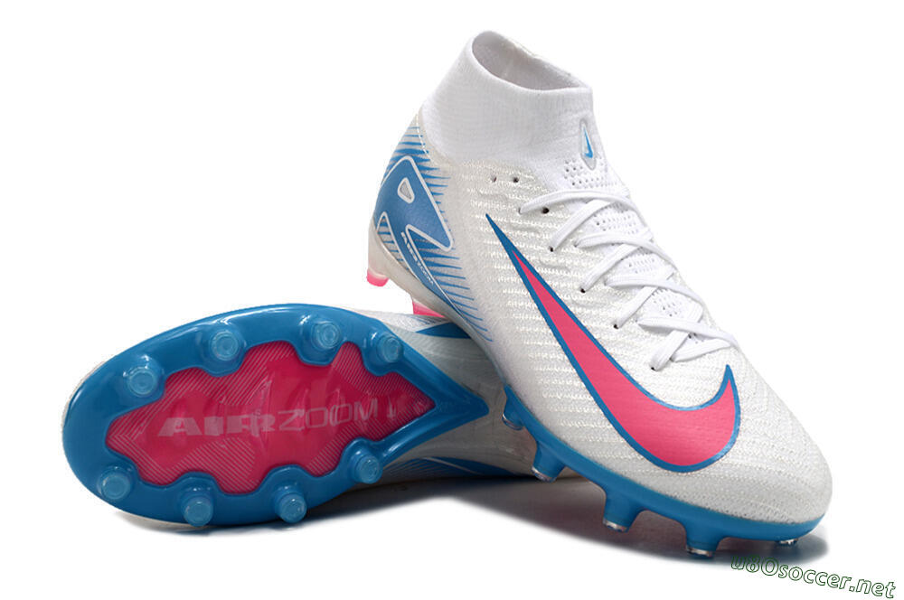 Unisex Nike Air Zoom Mercurial Superfly 10 Elite AG Football Boots - White/Pink/Blue 3