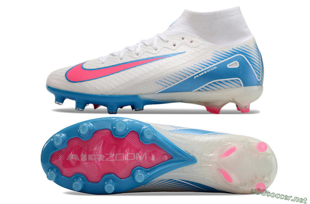 Unisex Nike Air Zoom Mercurial Superfly 10 Elite AG Football Boots - White/Pink/Blue 1