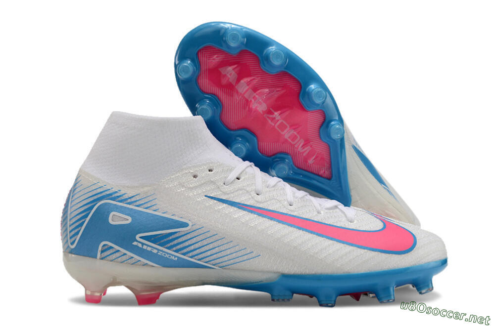 Unisex Nike Air Zoom Mercurial Superfly 10 Elite AG Football Boots - White/Pink/Blue 2