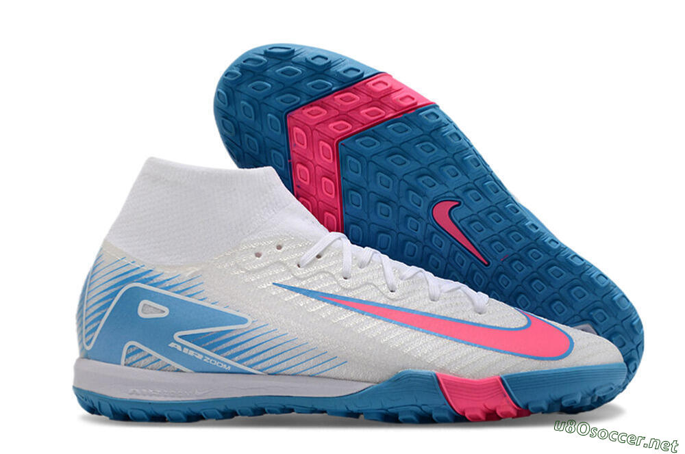 Unisex Nike Air Zoom Mercurial Superfly 10 Elite TF Football Shoes - White/Pink/Blue 2