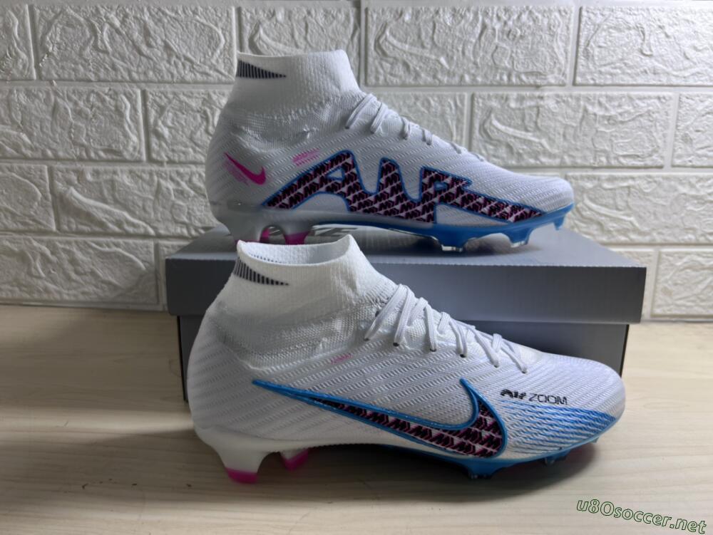 Men's Nike Air Zoom Mercurial Superfly 9 Elite FG Football Boots - White/Blue/Pink