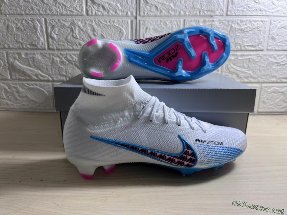 Men's Nike Air Zoom Mercurial Superfly 9 Elite FG Football Boots - White/Blue/Pink