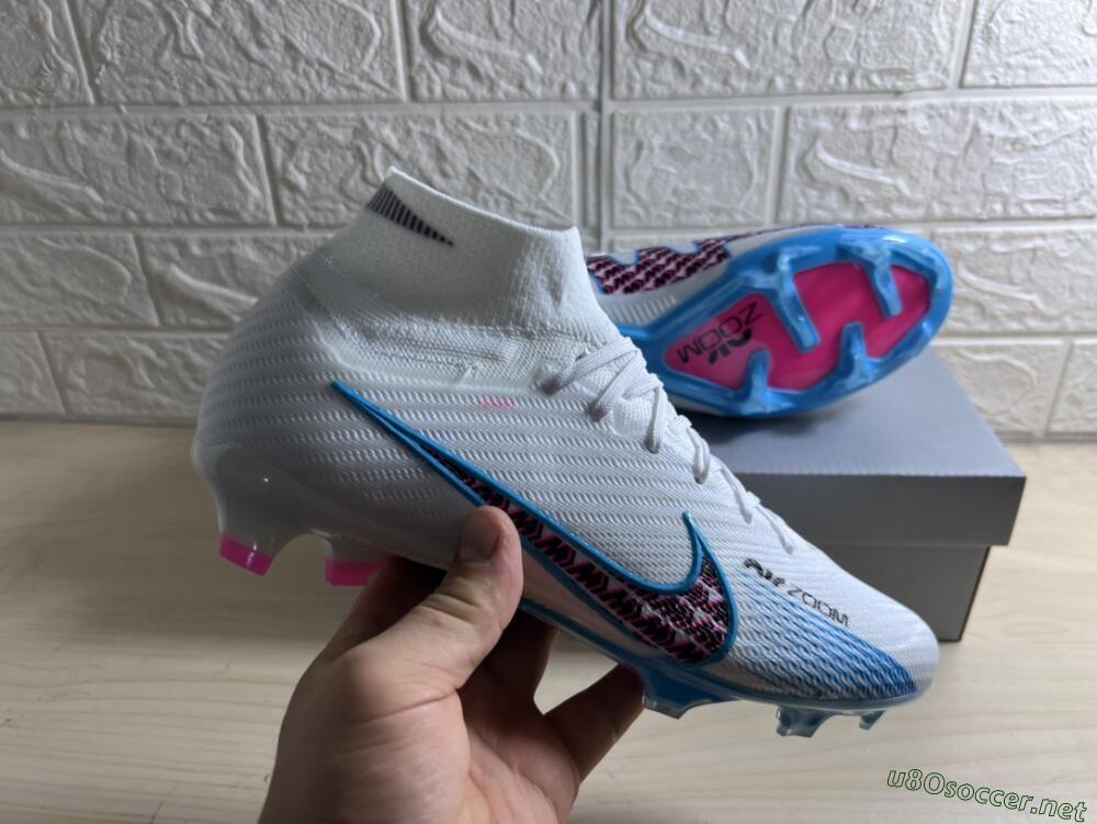 Men's Nike Air Zoom Mercurial Superfly 9 Elite FG Football Boots - White/Blue/Pink