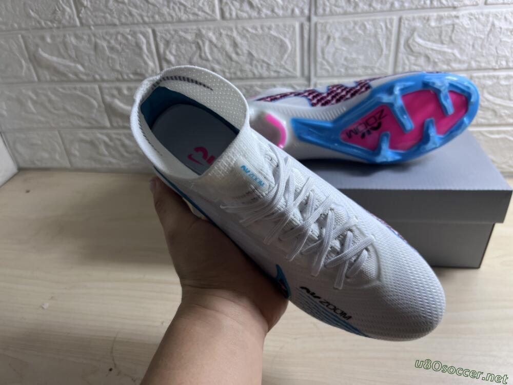 Men's Nike Air Zoom Mercurial Superfly 9 Elite FG Football Boots - White/Blue/Pink