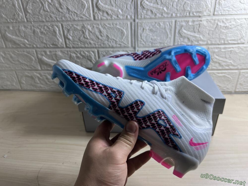 Men's Nike Air Zoom Mercurial Superfly 9 Elite FG Football Boots - White/Blue/Pink