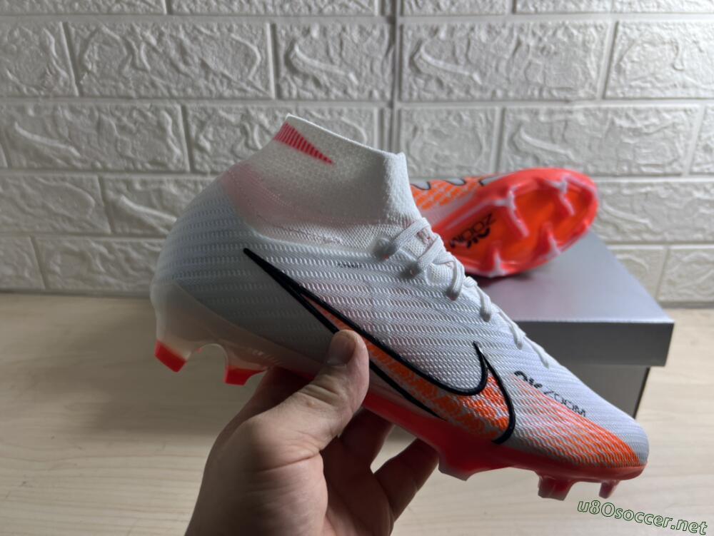 Men's Nike Air Zoom Mercurial Superfly 9 Elite FG Football Boots - White/Orange/Black