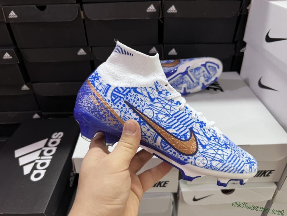 Men's Nike Air Zoom Mercurial Superfly 9 Elite FG Football Boots - White/Blue/Red