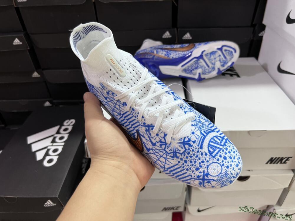 Men's Nike Air Zoom Mercurial Superfly 9 Elite FG Football Boots - White/Blue/Red