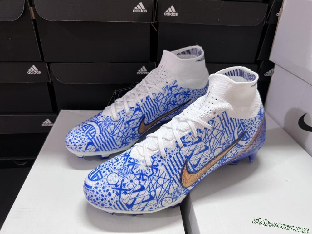 Men's Nike Air Zoom Mercurial Superfly 9 Elite FG Football Boots - White/Blue/Red