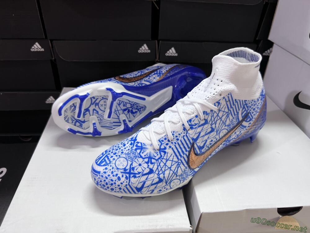 Men's Nike Air Zoom Mercurial Superfly 9 Elite FG Football Boots - White/Blue/Red
