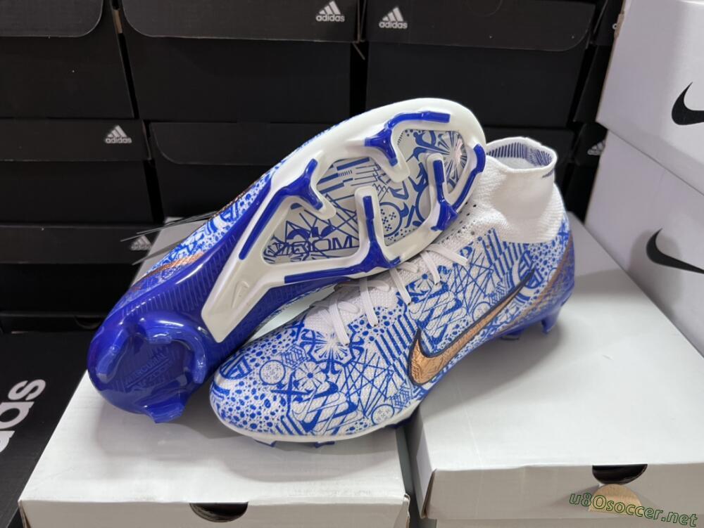 Men's Nike Air Zoom Mercurial Superfly 9 Elite FG Football Boots - White/Blue/Red