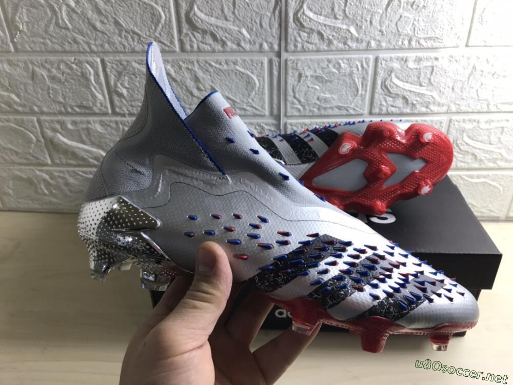 Men's Adidas Predator Freak+ FG Football Boots - Silver/Black/Blue/Red