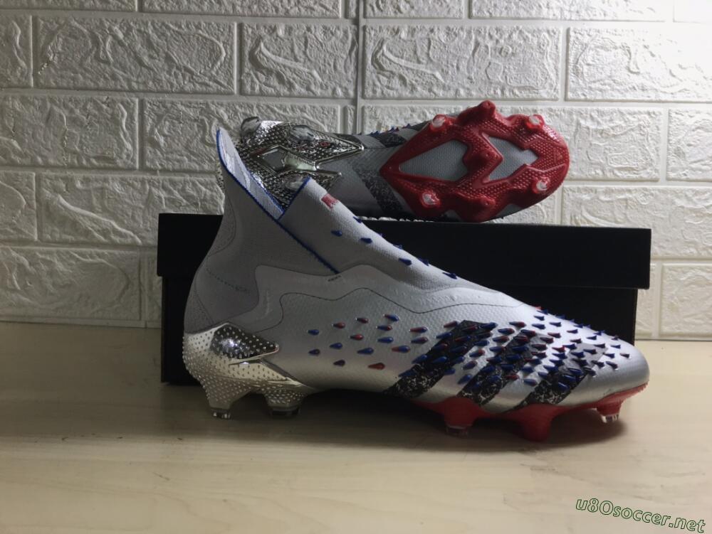 Men's Adidas Predator Freak+ FG Football Boots - Silver/Black/Blue/Red
