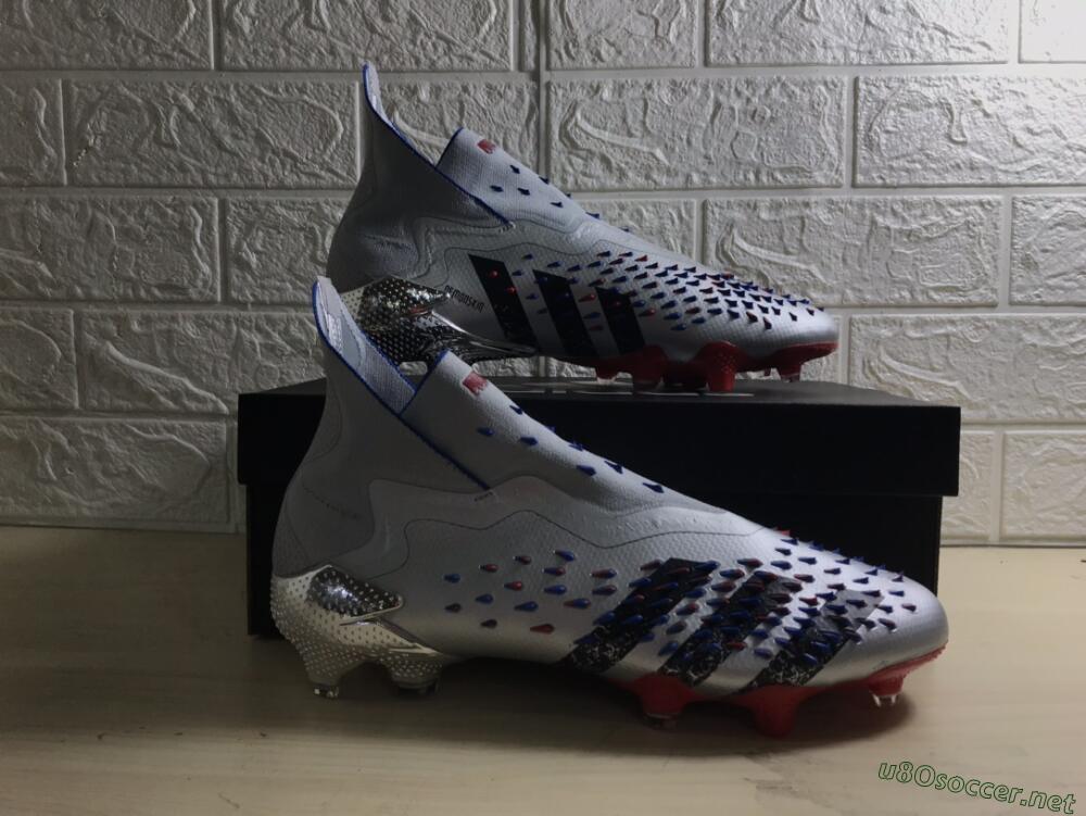 Men's Adidas Predator Freak+ FG Football Boots - Silver/Black/Blue/Red