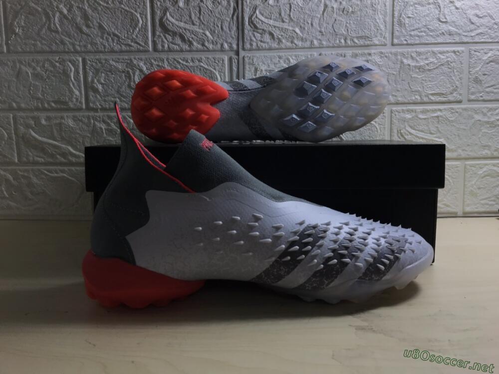 Men's Adidas Predator Freak+ TF Football Shoes - White/Grey/Red