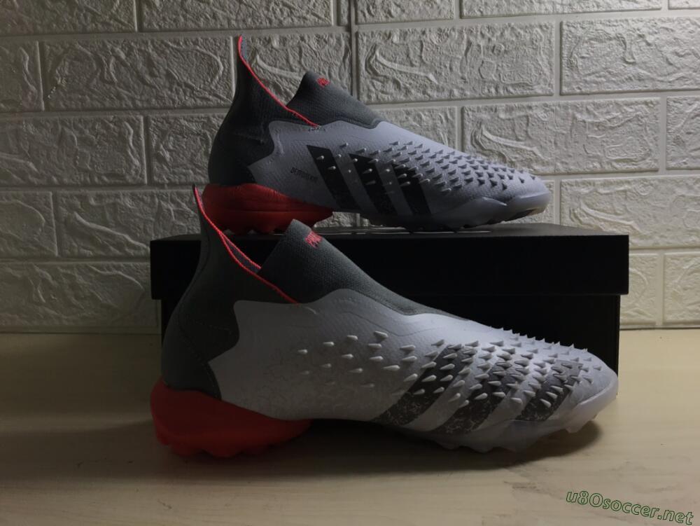 Men's Adidas Predator Freak+ TF Football Shoes - White/Grey/Red