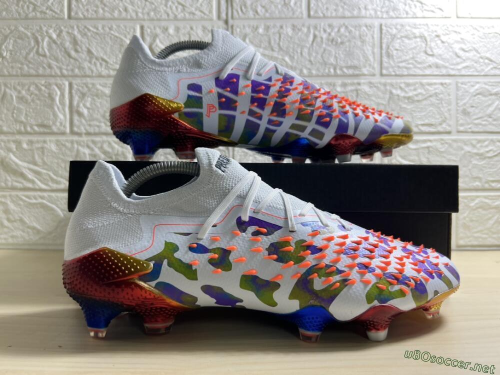 Unisex Adidas Predator Freak.1 Low FG Football Boots - White/Blue/Orange/Gold