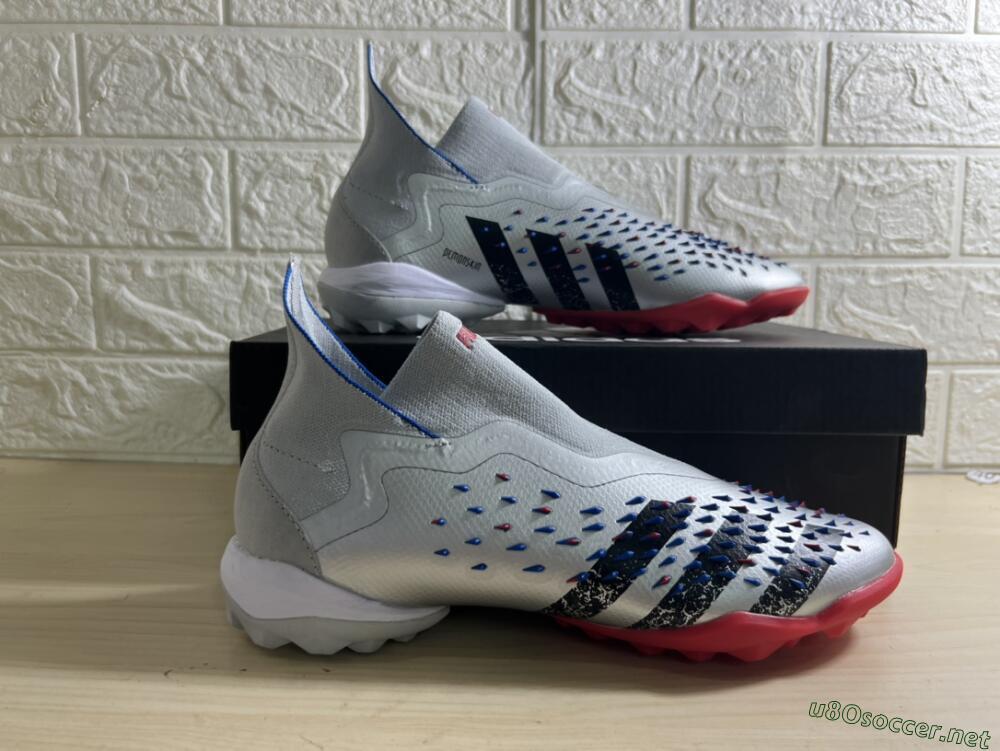 Unisex Adidas Predator Freak+ TF Football Shoes - Silver/Blue/Red
