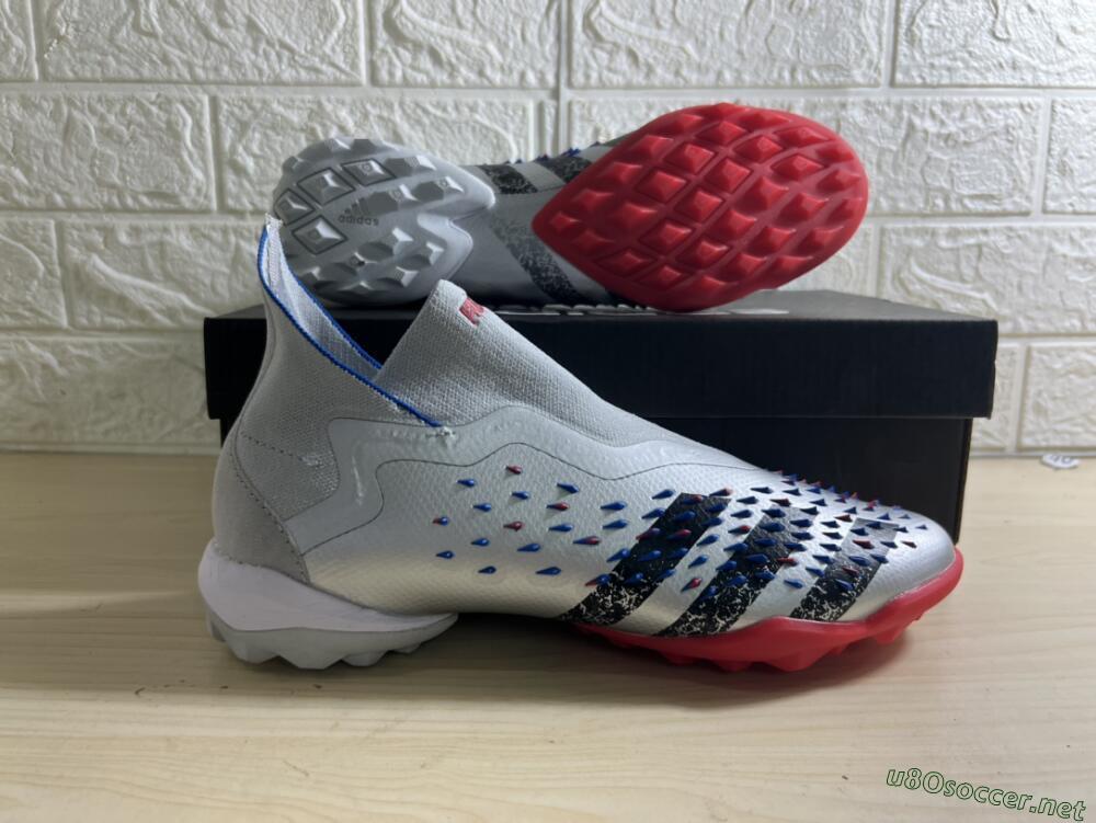 Unisex Adidas Predator Freak+ TF Football Shoes - Silver/Blue/Red