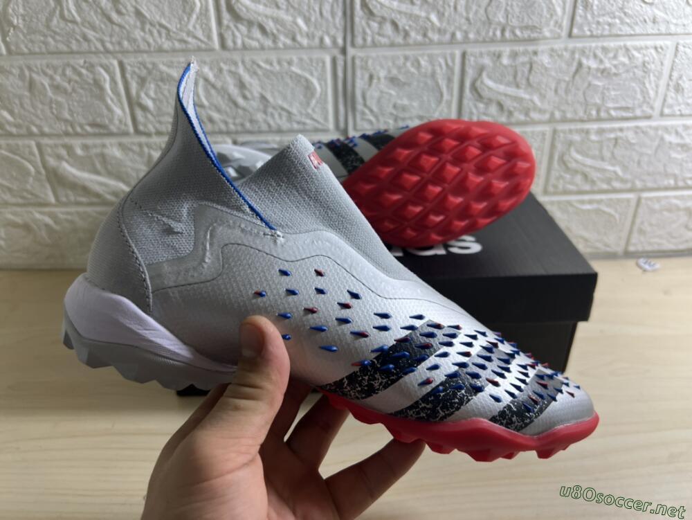 Unisex Adidas Predator Freak+ TF Football Shoes - Silver/Blue/Red