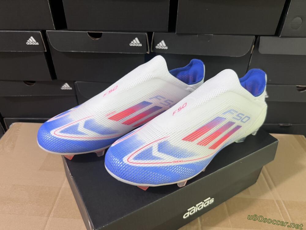 Men's Adidas F50 Adizero FG Football Boots - White/Blue/Orange