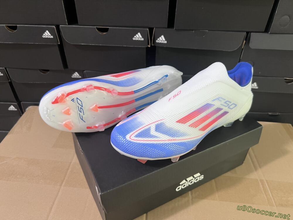 Men's Adidas F50 Adizero FG Football Boots - White/Blue/Orange