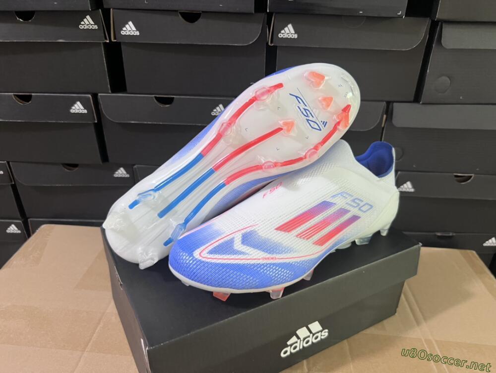 Men's Adidas F50 Adizero FG Football Boots - White/Blue/Orange
